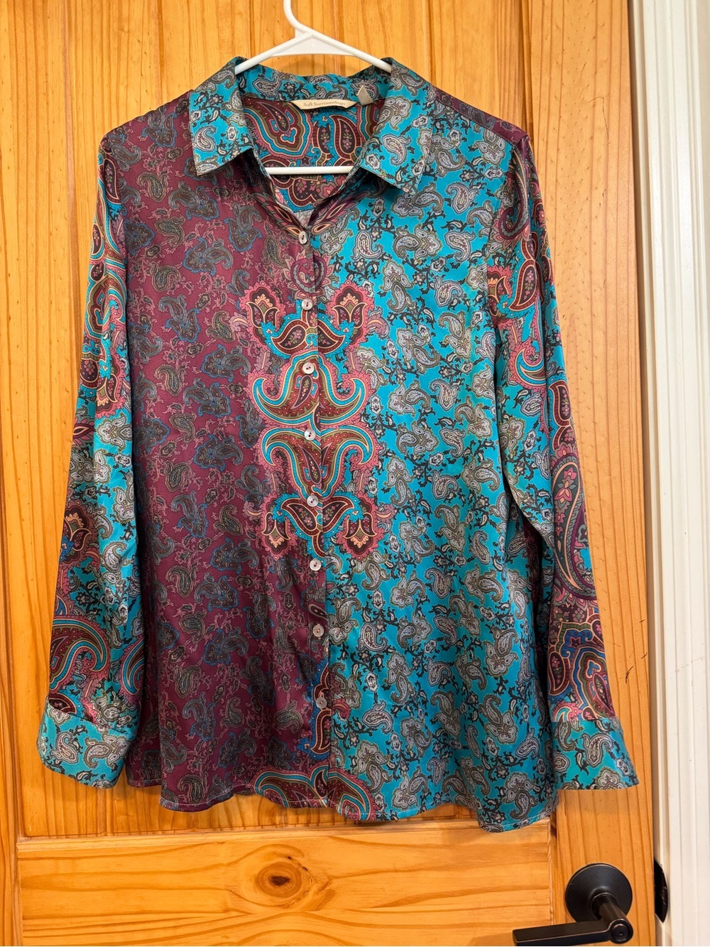 Soft Surroundings Teal & Plum Paisley Blouse